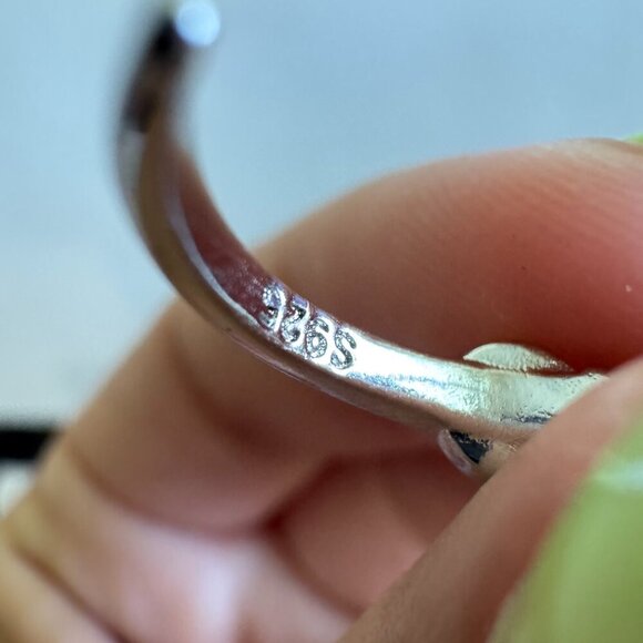 Sterling Silver 925 Colorful Yin Yang Daisy & Blue Heart Gemstone Ring - Picture 4 of 4